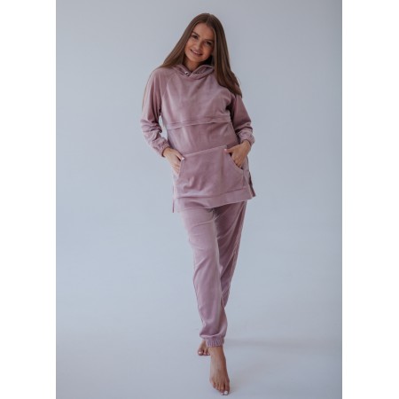 Спортивный велюровый костюм для беременных и кормящих мам с секретом для кормления Фиолетовый